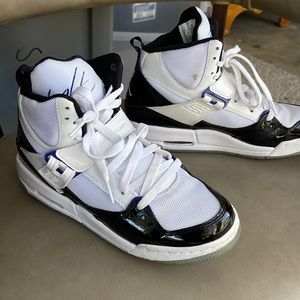 Air Jordan, Flight, White High-tops w/shiny Black accents. US youth size 6